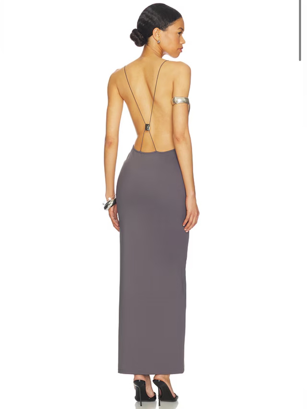 superdown Backless Grey Maxi Dress with Delicate Straps